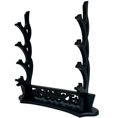 Immagine di MANNIFEN Spada Stand Display Rack, in Legno Katana Supporto per montaggio a parete Wakizashi Genji Samurai Giapponese Lama Gladius (4 Livelli)