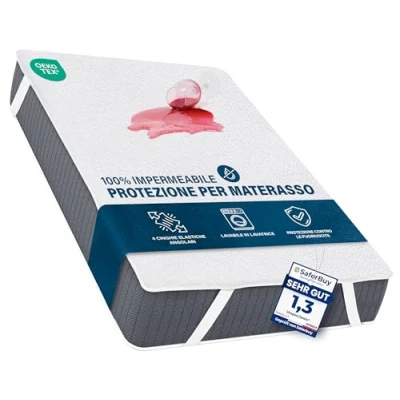 Immagine di Utopia Bedding Coprimaterasso Matrimoniale Impermeabile 140 x 190 cm, 4 Angoli Elasticizzati, Certificato Oeko Tex, Proteggi Materasso, Traspirante, Lavabile
