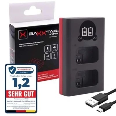 Immagine di Baxxtar Caricabatterie EN EL25 Compatibile con Nikon Z30 Z50 Z fc 19112 USB Dual LCD Mini Alimentato via C o Micro