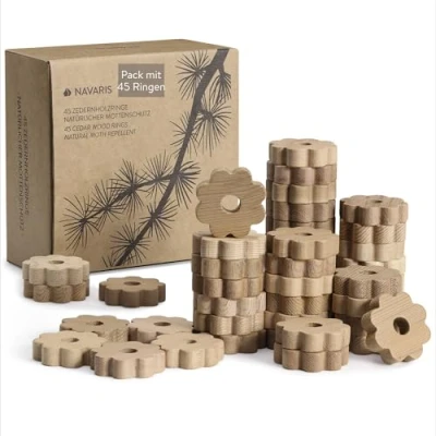 Immagine di Navaris Set da 45 Anelli in Legno di Cedro Profumatore Armadio e Cassetti Profumatori per Armadi Profumo Vestiti Profuma Biancheria Anello a Forma Fiore
