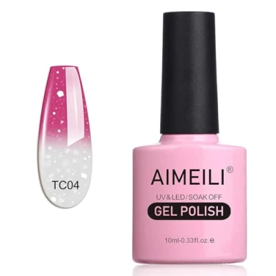 Immagine di AIMEILI Smalto Semipermente Soak Off UV LED Smalti per Unghie in Gel Manicure che Cambia Colore con la Temperatura Hot Pink to Glitter White (TC04) 10ml