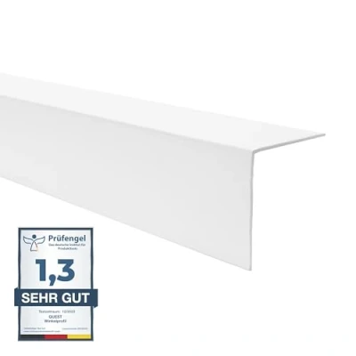 Immagine di Quest Angolo di protezione per bordi in PVC, senza nastro adesivo, listello angolare e paraspigoli, profilo angolare, 20 x 10 mm, 200 cm, bianco