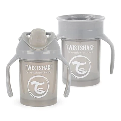 Immagine di Twistshake Tazze Senza Fuoriuscita Per Bambini Set Da 2 1x Tazza 360 + Mini Borraccia L&#039;apprendimento A Prova Di Perdite BPA Allenamento Grigio