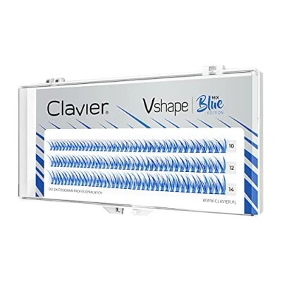 Immagine di Clavier ciglia artificiali in ciuffi V Shape Fishtail C Curl colorati Effetto Kardashian 10 un ciuffo Diverse lunghezze da a 14 mm Edizione colori Blu