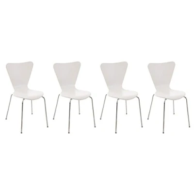 Immagine di CLP Set 4 Sedie Impilabili Calisto in Legno E Metallo I Conferenza Salvaspazio Sedia Classica Riunioni Alt. 45 CM, Colore:Bianco