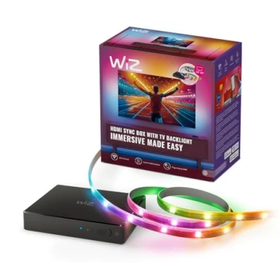 Immagine di WiZ HDMI Sync Box con retroilluminazione TV, sincronizza la luce film, giochi e musica, 2.0, Striscia LED RGBIC per TV da 75 85 pollici, controllo App, compatibile Google Alexa