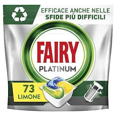 Immagine di Fairy Platinum Tutto In Uno Capsule Per Lavastoviglie, Limone, 73 Capsule, Sfide Difficili, Pulisce I Residui Di Grasso Nel Filtro