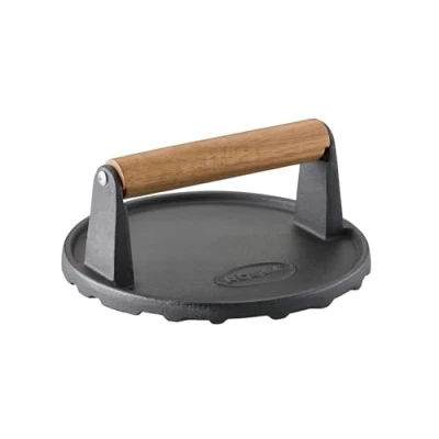 Immagine di RÖSLE peso per barbecue, pregiato una cottura rapida di hamburger o bistecche, ghisa, manico in legno, 17.5 cm