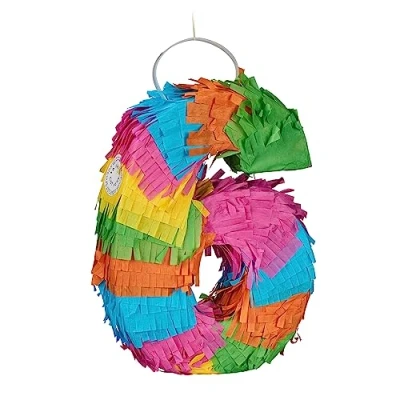 Immagine di Relaxdays Numero 6 Mini Piñata da Appendere, Gioco Bambini, Compleanni, Riempire, 20,5 x 15 4,5 cm, Colorata, 80% Cartone 20% Carta, Circa 40 g