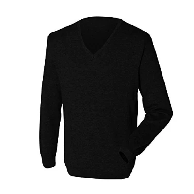 Immagine di Henbury Maglioncino Scollo a V Tinta Unita Uomo (4XL) (Nero)