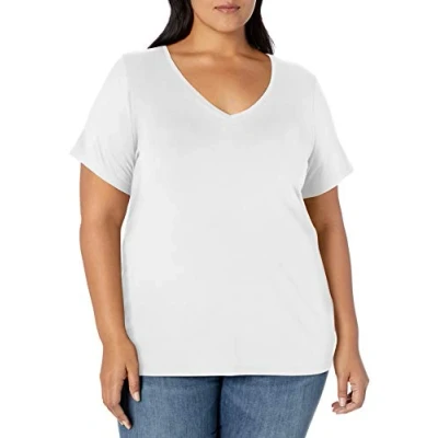 Immagine di Amazon Essentials T Shirt a Maniche Corte con Scollo V (Taglie Forti Disponibili) Donna, Bianco, 4XL Plus