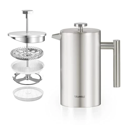 Immagine di Blumtal French Press Caffe 600ml (3 Tazze), Caffettiera Francese Pressa, con Filtri in Acciaio