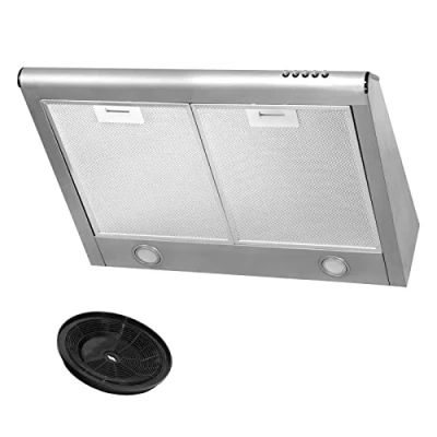 Immagine di Cappa aspirante + filtro a carboni attivi Aria di estrazione/ricircolo Larghezza 60 cm Colore: d&#039;argento Corpo in acciaio inox Illuminazione LED [classe energetica C]