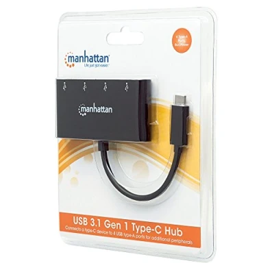 Immagine di Manhattan USB Hub 4 Porte 3.0 con spina C Nero