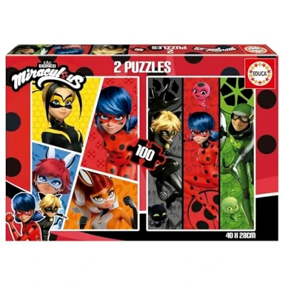 Immagine di Educa Set di 2 puzzles per bambini con 100 pezzi. Ladybug. Misura: 40 x 28 cm. Raccomandato 6 anni (19969)