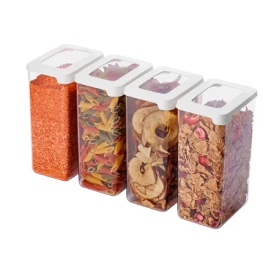 Immagine di SmartStore contenitori ermetici trasparenti per alimenti secchi con coperchio, 1,6 l, set di 4 20% in plastica biologica senza BPA, lavabili lavastoviglie, impilabili da