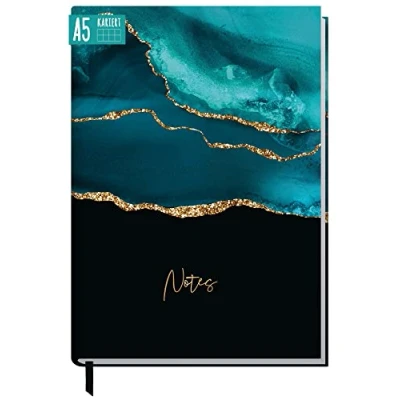 Immagine di Trendstuff by Häfft Taccuino A5 a quadretti [Shiny Teal] 124 pagine, 62 fogli, ideale come diario, bullet journal, album di idee, quaderno per scrivere ecologico e sostenibile