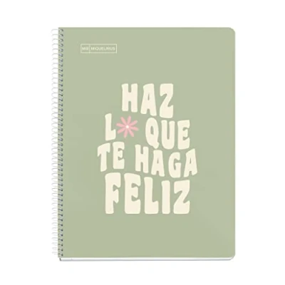 Immagine di Miquelrius Quaderno Messaggi, 1 Striscia Colorata, A4, 80 Fogli Puntinati, Carta 90 G, 4 Fori, Copertina in Cartone Rigido, Colore Verde Salvia