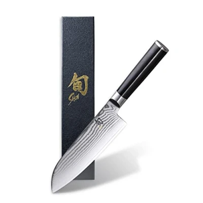 Immagine di Kai Shun Classic Santoku per Mancini 18 cm Lunghezza Lama Coltello Damasco 32 Strati VG Max Nucleo 61 (±1) HRC Manico in Legno Pakka Made Japan da Cucina Giapponese forgiato