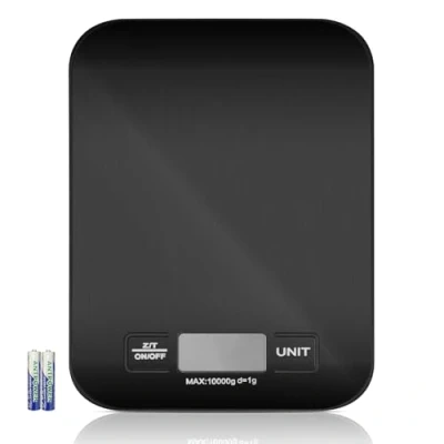 Immagine di Tekenewbse Bilancia Cucina Digitale, 10 kg/1g con Funzione Tare, Display LCD Alta Precisione di Digitale Alimenti, Nero Impermeabile Professionale pesa Cibo, 2 Batteries Incluse