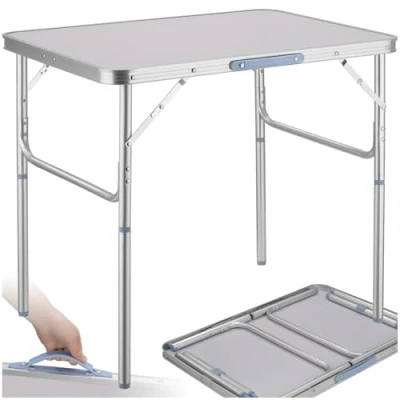 Immagine di TecTake® Tavolo da Campeggio Pieghevole, con Maniglia, Salvaspazio, Giardino Regolabile, Tavolino Portatile, Resistente alle Intemperie Grigio