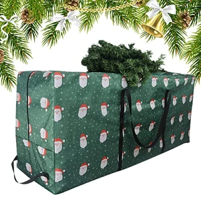 Immagine di Borsa portaoggetti per albero di Natale, in tessuto Oxford 210D, resistente, con manici rinforzati e doppia cerniera, resistente all&#039;usura alberi Natale da 1,2 m