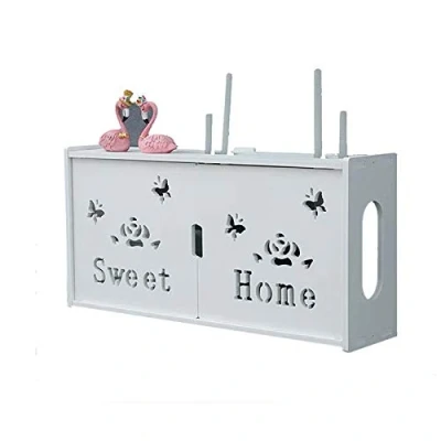 Immagine di MNBVH Mensola Router a Parete, Bianche Scatola di Immagazzinaggio Cavi, Plastica Legno WiFi per Nascondere i Vari Cavi Che Collegano TV, Decoder, etc E