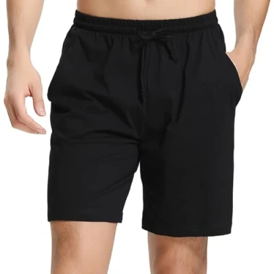 Immagine di Irdcomps Pantaloncini Pigiama da Uomo Cotone Pantaloni Corti Bermuda Casual Pantalone Corto Estivo in Tinta Unita con Coulisse e Tasche Comodo Traspirante Nero XXL