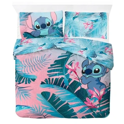 Immagine di Completo Piumone Matrimoniale 100% Cotone Disney Lilo &amp; Stitch Floreale Include federe per cuscini 50 x 70