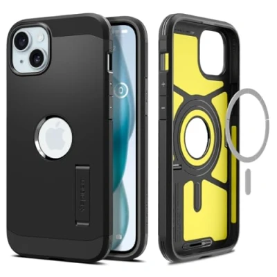 Immagine di Spigen Cover Tough Armor MagFit, Compatibile con MagSafe, Custodia Magnetica per iPhone 15 Nero