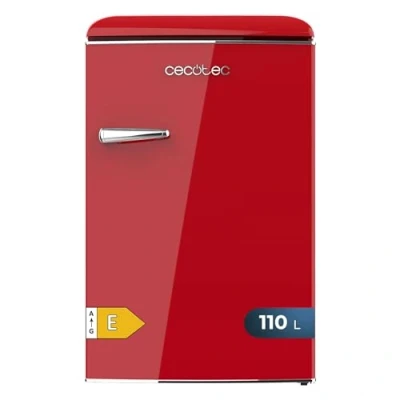 Immagine di Cecotec Mini Frigorifero retrò da 110 L CoolMarket TT Origin 110, classe E, ICEBOX, LED per interni, maniglia cromata, vassoi in vetro, apribottiglie, rosso
