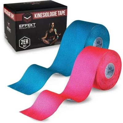 Immagine di Effekt Tape Kinesiologico per Sostegno Muscolare e Alleviare i Dolori Impermeabile Resistente in Cotone Elastem Rotolo da 5m 5cm Disponibile Diversi Colori Set: Rosa/Azzurr