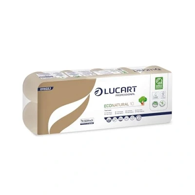 Immagine di Lucart Professional, EcoNatural 10, Carta Igienica a Rotolo in Fiberpack, Ideale per Bagni Pubblici e Uffici, da 180 Strappi, 9.5x11 cm, 12 confezioni