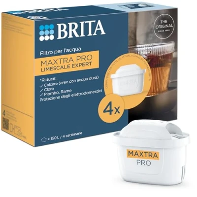 Immagine di BRITA filtro acqua rubinetto MAXTRA PRO Limescale Expert confezione da 4 filtri Riduzione del calcare extra e ideale per bevande calde, originale compatibile con caraffa filtrante