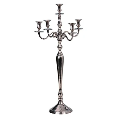 Immagine di Candelabro a 5 Punti Luce, in Metallo Placcato Argento, Altezza 80 cm