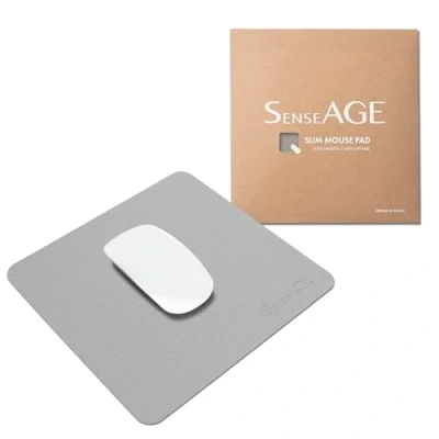 Immagine di SenseAGE Tappetino per mouse sottile casa/ufficio, portatile, computer e laptop, senza cuciture, base antiscivolo, compatibile con laser ottico, 22 x cm, grigio chiaro (con logo)