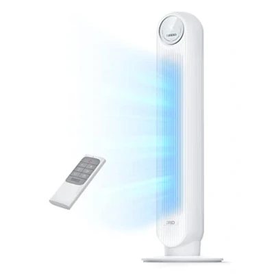 Immagine di Dreo Nomad One Tower Fan with Remote, 24ft/s Velocity Quiet Cooling Fan, 90 Oscillating 4 Speeds, Modes, 8H Timer, Bladeless Standing Floor Fans, White