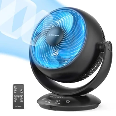 Immagine di DR.PREPARE Ventilatore da Tavolo Circolazione d&#039;Aria 25dB Potente Silenzioso 3 Velocità Timer 12H Oscillazione 90 Inclinazione con Telecomando per Camera Letto Ufficio