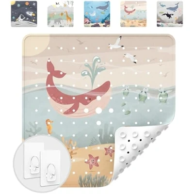 Immagine di avakido® tappetino doccia antiscivolo bambini 100% senza BPA Tappeto doccia, antimuffa Con 2 ganci inclusi, lavabile in lavatrice e sicuro per i