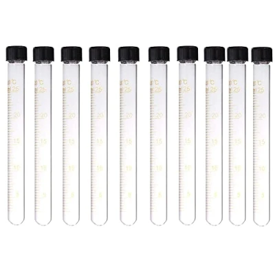 Immagine di SKYPRO 10 provette per centrifuga da 25 ml, in vetro graduato con tappi a vite, di calibrazione resistenti alle alte temperature
