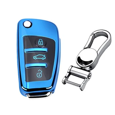 Immagine di M.JVisun Morbido TPU Chiave Auto Protettiva Custodie Cover per Audi A1 A3 A4 A6 A8 Quattro Q2 Q3 Q7 R8 RS3 RS6 S3 S6 TT TTS Lucido Blu Metallo Portachiavi