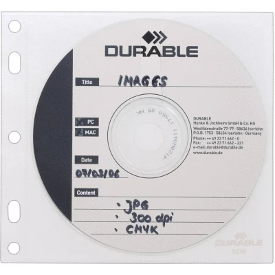 Immagine di Durable Busta per raccoglitore CD/DVD 523919 2 CD/DVD/Blu ray Trasparente, Bianco Polipropilene 10 pz.
