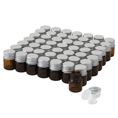 Immagine di 5 ml di fiale vetro ambra con Tappi a Vite e Plastica, Flacone del Campione Liquido Piccolo Marrone, Prova Perdite, 50 Pezzi