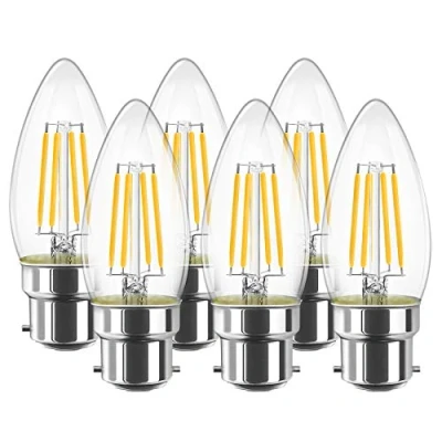 Immagine di LVWIT Lampadina Filamento LED B22, Forma Candela C35, 4W equivalenti a 40W, 470Lm, Luce Bianca Calda 2700K, Mini Globo, Consumo Basso, Risparmio Energetico, Non dimmerabile Pacco da 6 Pezzi