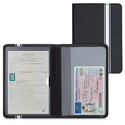Immagine di kwmobile Custodia Ecopelle per Libretto Circolazione Auto Cover Portalibretto con Scomparti Porta Tessere Patente Foderina Portadocumenti Strisce Rally