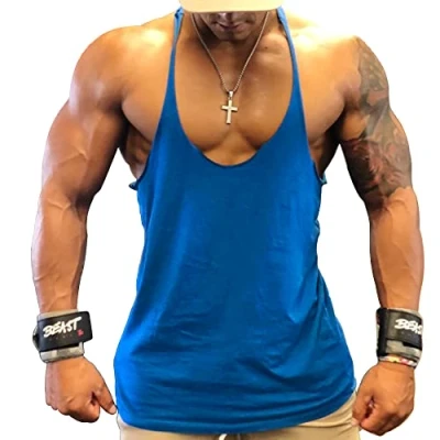 Immagine di GYMAPE Uomo Canotta da Palestra Allenamento di Bodybuilding Elastico Cotone Blu XL