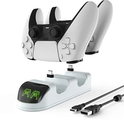 Immagine di ETPARK&amp;1 Ricarica Controller PS5, Base di per con Indicatore LED, PS5 Dual Caricatore 2 Porte Tipo C Rimovibili, Bianco