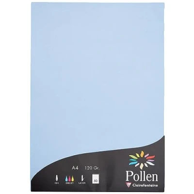 Immagine di Clairefontaine 44238C Astuccio da 50 fogli Formato A4 (21x29,7cm) 120g/m² Colore blu lavanda Inviti Eventi e corrispondenza Gamma Pollen Carta Premium Liscia
