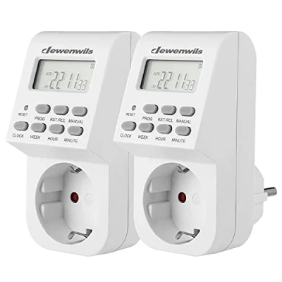 Immagine di DEWENWILS Presa timer digitale, digitale con 20 programmi di commutazione configurabili, display LCD, per lampade, macchina da caffè, 2 confezioni (16A / 3680W)