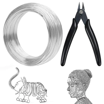Immagine di Belle Vous Filo per Bigiotteria Artistic Wire Calibro 18 con Taglierino 100m Metallico Argento da 1mm Gioielli, Perline, Modellismo di Alluminio Modellabile